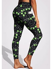 cheap Yoga Leggings &amp; Tights-St. Patrick Women's pilates leggings fitness pants Gym Leggings Pockets Stamp Duty Side Pockets Pilates Gym Gym Workout Tights Leggings Bottoms Trees / Leaves Clover Green and Black Dark Green Sports