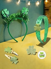  Dámská sada vlasových doplňků ke Dni svatého Patrika (4 ks) - zelená flitrovaná čelenka s trojlístkovou mašlí &sponky do vlasů, slavnostní irské kostýmní doplňky na přehlídku, večírek &oslava svátků