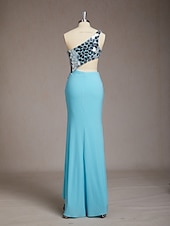 cheap Long Dresses &amp; Gowns-Sheath Column Sweep Brush Train Asymmetrical Prom Dress Beaded Eembroidered Party Dress Wedding Guest Dresses Party Glittering Sleeveless One Shoulder Prom Wedding with Sequin