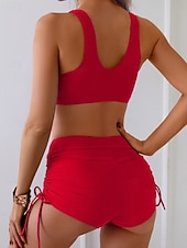 abordables Conjuntos de bikini-Bikini de mujer de 2 piezas bañador bragas delgadas espalda descubierta vacaciones playa ropa color sólido cuello en v sin mangas trajes de baño