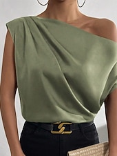 economico Bluse Eleganti-Per donna Camicia Elegant Top in raso Blusa Senza schiena Semplice Vintage Elegante Senza Maniche Asimmetrico Top Regolari Quotidiano Ferie Uscire Nero Verde chiaro Verde smeraldo Albicocca Estate