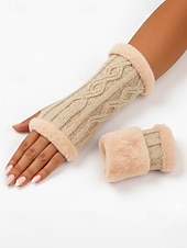 billige Damehansker-Strikkede fingerløse hansker til dame med fleecefôr for varme, tilgjengelig i flere farger, perfekt for vinter- og fritidsbruk