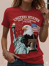  T-shirt pour femme patriotique du jour de l'indépendance américaine anniversaire graphique drapeau national vintage élégant classique à manches courtes col rond impression quotidienne week-end noir