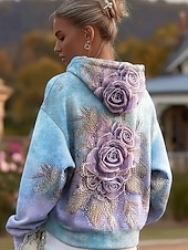 זול הודיות פרחוניות-מעיל הודי וינטאג' בוהו לנשים מדפסת תלת ממד פאטצ'וורק מעיל סוודר פרחוני סוודר פולאובר סוודר אוברסייז חם ספורטיבי קפוצ'ון יומיומי פאטצ'וורק שחור לבן צהוב ורוד כהה אביב סתיו חורף