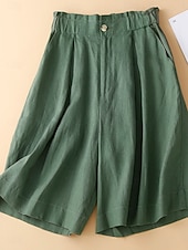 cheap Women's Bottoms-Women's Faux Cotton Linen Shorts Summer Pants Summer Shorts Vacation Basic Casual Knee Length High Waist Plain Pocket Wide Leg Elastic Waistband Comfort Quick Dry Soft Stretchy Beach Holiday Green