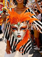 ieftine Îmbrăcăminte pentru femei Mardi Gras-Bluză pentru femei Carnaval Grafic Stripe Abstract Vintage Stylish Casual cu Mâneci 3/4 Gât în formă de V Bluză Regulată U street Dailywear Print Galben Roșu Mov Portocaliu Verde Primăvara Toamna
