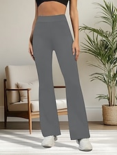 abordables Pantalones acampanados para mujer-Pantalones de mujer, pantalones acampanados, pantalones casuales, moda de vacaciones, ropa urbana, largo completo, cintura alta, liso, cintura elástica, cómodo, cómodo, microelástico, diario, exterior, vacaciones, gris