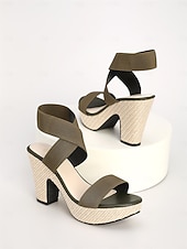 economico Sandali con Piattaforma-sandali da donna con plateau e cinturini incrociati color verde oliva: design elegante con tacco a blocco e suola rivestita in iuta, perfetti per le vacanze estive, i resort sulla spiaggia e le gite informali