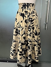 tanie Spódnice casualowe-Damskie Elegancja Moda Codzienny Midi Wysoka talia Spódnice Kwiatowy Ściągana na sznurek Nadruk Średnio elastyczny Codzienny Ulica Granatowy Czerwone wino Czarny Zielony Lato