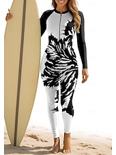 cheap One Pieces Rash Guards-Women's Medium Standard Rash Guard Full Body Swimwear Dive Skin Suit Floral Abstract Front Zip UPF50+ Quick Dry High Elasticity Long Sleeve Swimwear Bodysuit Surfing Canoeing Diving Summer