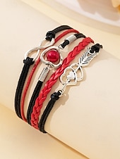 levne Valentýna-Dámské náramky z bohémské slitiny a umělé kůže, vícebarevné s přívěsky ve tvaru srdce a nekonečna – ideální na Valentýna i pro běžné nošení