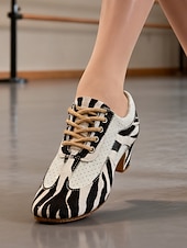 cheap Ballroom Shoes &amp; Modern Dance Shoes-Women's Zebra Print Lace-Up Professional Dance Shoes - Suede Sole Latin &amp; Ballroom Practice Heels, Breathable Design, Comfortable Training &amp; Performance Footwear for Women
