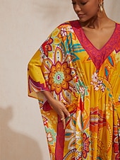 preiswerte Lässiges Kleid mit Aufdruck-Boho-Paisley-Kaftan aus fließendem Chiffon