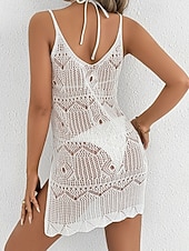 abordables Robes de plage-Femmes Maillots de Bain Vêtement couvrant Robe de Bain Robes Maillot de bain Découpé Vacances Tenues de plage Couleur Unie Col Halter Sans manches Maillots de bain