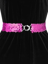 baratos Dia de São Patricio-Cinto feminino de lantejoulas, em poliéster elástico, disponível em várias cores, perfeito para o Dia de São Patrício, carnaval e uso diário.