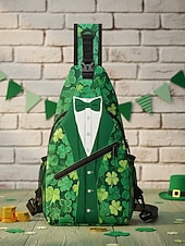  Bolso bandolera de poliéster para hombre, diseño de esmoquin del Día de San Patricio con estampados de tréboles y monedas, múltiples diseños, perfecto para celebraciones navideñas y uso diario.