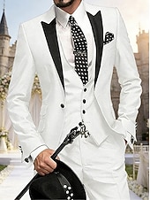 voordelige Heren Klassieke Blazers-Voor heren Blazer + vest + pantalon Blazer liiketoiminta Werk Feest Modieus Streetwear Herfst Winter Teryleen Kleurenblok Enkele rij knopen Blazer Wit Champagne Lichtgroen Blozend Roze