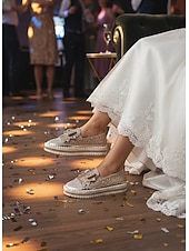 billige Brud-glitrende rhinestone loafers for kvinner – glitrende slip-on leiligheter med sløyfedesign for bryllup, fester og spesielle anledninger