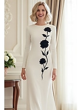 ieftine Rochii de seară în linie A-Rochii formale A-Line cu tren de perie rochii de seară rochie de seară elegantă vintage cu mâneci lungi gât rotund nuntă formal cu flori 3D cristale și broderie