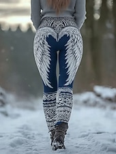 economico stampa vichinga-Per donna Leggings Vacanza Vintage Stile Etnico Lunghezza intera Vita Alta Grafico Piuma Stampa 3D Asciugatura Rapida Traspirabilità Morbido Elasticizzato Quotidiano Casa All'aperto Rosso scuro Nero