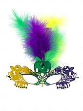 levne Příslušenství-Dámská pírková benátská maškarní maska - Barevný laserem vyřezávaný kostýmový doplněk pro karnevalové párty cosplay a oslavy