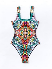 preiswerte Einteilige Badeanzüge-Damen Einteiler Badeanzug Slimming Boho Monokini Bauchkontrolle Hohe Taille Slim Rückenfrei Urlaub Strandmode Blumen U-Ausschnitt ärmellos Schwimmsuits
