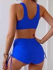 abordables Conjuntos de bikini-Bikini de mujer de 2 piezas bañador bragas delgadas espalda descubierta vacaciones playa ropa color sólido cuello en v sin mangas trajes de baño