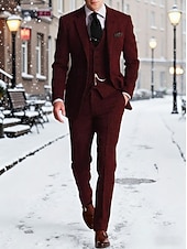 economico Blazer Classici da Uomo-Per uomo Blazer+Gilet+Pantaloni eleganti Blazer Affari Lavoro Matrimonio Moda Streetwear Autunno Inverno Tergal Tinta unica 3 pezzi Monopetto Giacca Nero Champagne Rosa Borgogna