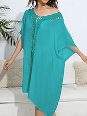 levne Kaftans-Dámské Plavky Přehozy Šaty do vody Sleva až 30% Plavky Vystřižený prázdniny Oblečení na pláž Pevná barva Do V Krátké rukávy Plavky