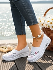Χαμηλού Κόστους Γυναικεία Sneakers-Γυναικεία πράσινα slip-on αθλητικά παπούτσια με κέντημα λουλουδιών – αναπνεύσιμα πλεκτά παπούτσια για περπάτημα σε εξωτερικούς χώρους, ταξίδια και θηλασμό