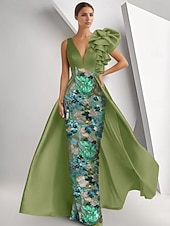  Coloană Teacă Lungime Podea Brodat cu mărgele Rochie formala Rochia Mamei Miresei Rochii de seara Rochie de bal cu fustă lungă Rochie formală Elegant Sclipici Floral Fără manșon În V Nuntă Oficial