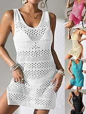 abordables Vestidos de playa-Mujer Bañadores Tapadera Vestido de Baño Traje de baño Cortado Vacaciones Ropa de playa Color sólido Escote en U Sin Mangas Trajes de baño