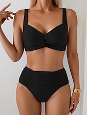economico Bikini-Costume da bagno intero da donna monokini arricciato slip controllo della pancia alta vita snellente senza schienale abbigliamento da spiaggia per le vacanze colore solido scollo a V senza maniche