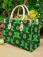  Damestas in groene ruitjesprint met klavertjesmotief, perfect voor St. Patrick's Day en dagelijks gebruik.