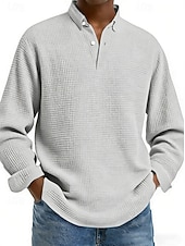 abordables Polo clásico para hombre-Hombre Camisetas polo con diseño de gofre Camisetas polo Casual Calle Diseño Manga Larga Básico Moderno Plano Botones Primavera Otoño Ajuste regular Negro Blanco Rojo Azul Marino Albaricoque