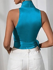 Недорогие Нарядные блузки-Жен. Блуза Открытая спина Полотняное плетение Стиль Секси Без рукавов НАЙКА НЕКО Обычные топы Праздники На выход Синий Черный Цвет шампанского Светло-зеленый Лиловый Лето Весна