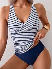 رخيصةأون تنجيد السباحة وبيكيني-نسائي حماية ضد التحسس ملابس سباحة من قطعتين ملابس السباحة مخطط ملابس السباحة أزرق عامل حماية من الأشعة فوق البنفسجية 50+ بدون كم - تزلج على الماء شاطئ سباحة الصيف