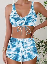 お買い得  ビキニセット-ウィメンズビキニ 2ピース水着 レオパード ショーツ スリム バックレス バケーション ビーチウェア カモ Vネック ノースリーブ 水着