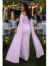 cheap Ball Gown Evening Dresses-Sheath Column Floor Length Cocktail Dress Ball Gown with Cape Evening Gown Formal Dress Elegant Celebrity Style Sleeveless Strapless Garden Party Wedding Chiffon with Pearls Shawl