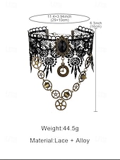 お買い得  アクセサリー-ウィメンズ マルディグラ ブラック レース スチームパンク チョーカーネックレスとブレスレットセット - ゴシックコスプレ、カーニバル、ハロウィンコスチューム用の合金ギアと時計ペンダント