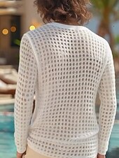 voordelige basis t-shirts-Voor heren T-shirt Shirt met lange mouwen Lange mouw Strakke ronde hals Zomer Lente Effen Kleur Gaas Dagelijks Casual Street Style Uitgesneden Buiten Straat Causaal Wit Top T-shirt voor mannen