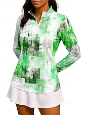 preiswerte Damenbluse-Damen Geometrisch Farbverlauf Shirt Sporthemd Golf-Poloshirt Tennis Shirt Langarm Reißverschluss Blumen UPF50+ UV-beständig Hohe Elastizität Feuchtigkeitsableitend Atmungsaktiv Tennis Golfspiel