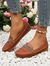 economico Slip-ons e mocassini da donna-Mocassini casual cammello da donna – Loafers slip-on in ecopelle con cinturino in strass perfetti per un abbigliamento quotidiano comodo passeggiate ufficio guida e outfit casual