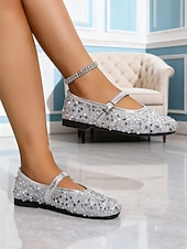 cheap Women's Flats-Women's Sparkly Mary Jane Flats - Sequin Glitter Ballet Shoes with Adjustable Strap, Comfortable Everyday Style for Casual Outfits- Walking &amp;Daily Wear