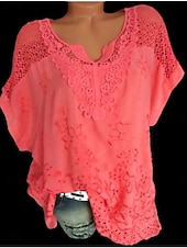 economico T-shirt semplice-Per donna Maglietta Pizzo Patchwork Semplice Moda Elegante Classico Manica Corta Scollo a V Top Regolari Quotidiano Weekend Blu Nero Bianco Rosso Grigio Estate Primavera