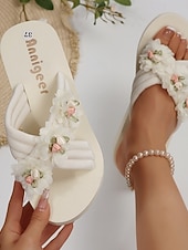 economico Donne-Per donna Passeggiata Spiaggia Festa in giardino Applicazioni Tacco basso Punta bicolore Elegante Bohemien Vacanza Microfibra Slip-on Avorio