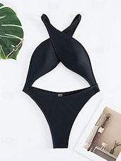 Χαμηλού Κόστους Γυναικεία μαγιό-Γυναικεία Μαγιό Ενα κομμάτι Μπικίνι Σορτσάκια Μαγιό Εξώπλατο Διακοπές Ρούχα παραλίας Συμπαγές Χρώμα Στρογγυλή Λαιμόκοψη Αμάνικο Μαγιό