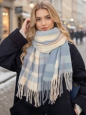 cheap Women's Scarves-Women's Faux Wool Polyester Scarf, Plaid Design, Multiple Colors, Perfect for Winter and Casual Wear