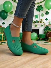 رخيصةأون أحذية المرأة-أحذية نسائية خضراء محبوكة سهلة الارتداء - أحذية مريحة وجيدة التهوية مناسبة ليوم القديس باتريك، وللمهرجانات والاستخدام اليومي