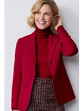 Недорогие Блейзеры и жилеты-Жен. Пиджак Офис Официальные Свадебный гость Эластичная ткань Элегантный стиль Длинный рукав Лацкан с тупым углом Однобортный крой